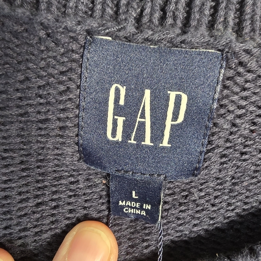 NWT GAP Women's Crewneck Navy With Green Stripe Cotton Sweater Size L Preppy - Picture 6 of 10